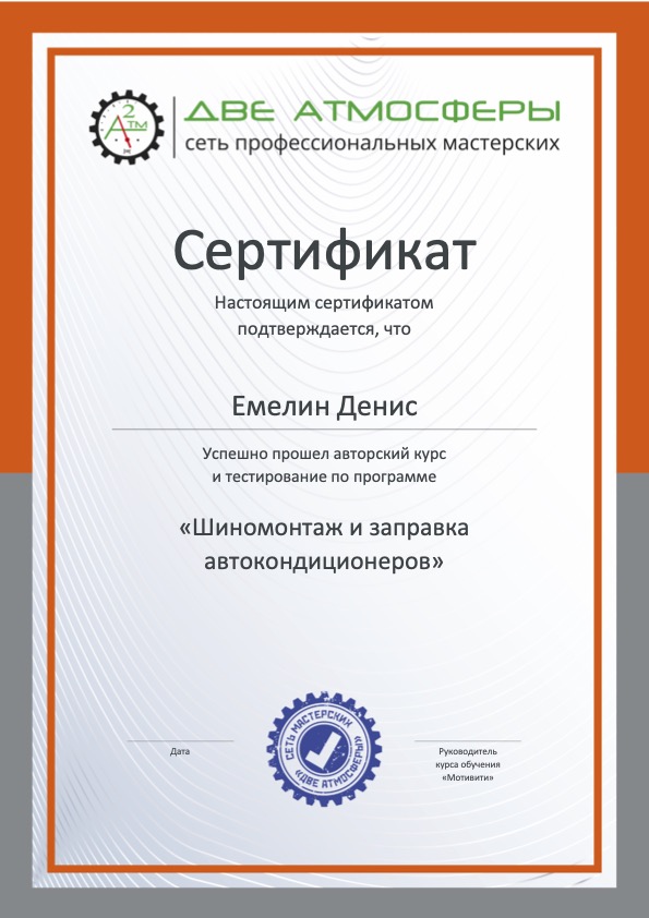 Сертификат мастера Емелин Д.