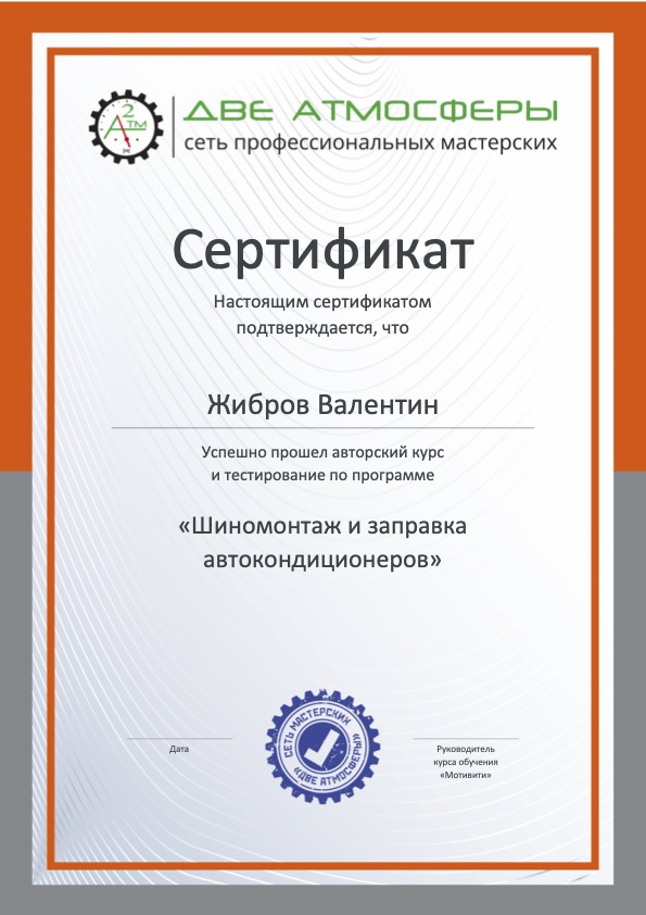 Сертификат мастера Жибров В.