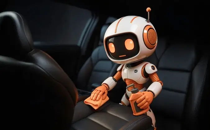 Робот очищает кресло автомобиля